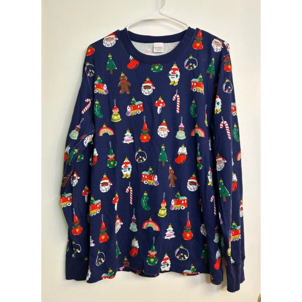 Hanna Andersson Size L Navy Christmas Ornament Organic‎ Cotton Pajama Top